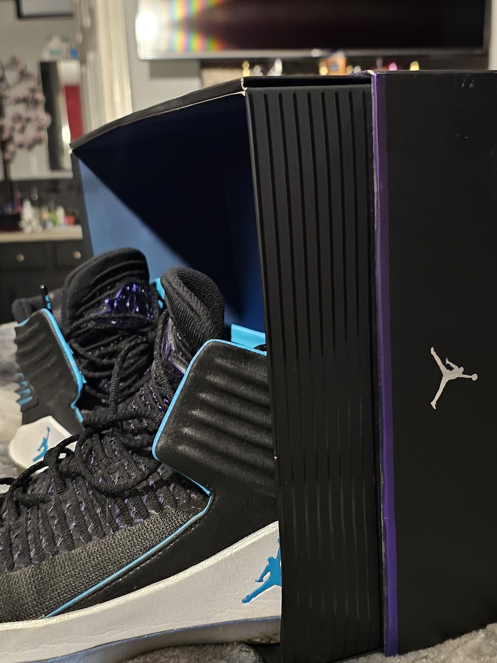 Air Jordan CEO Men’s Black with Teal & Purple Basketball Sneakers